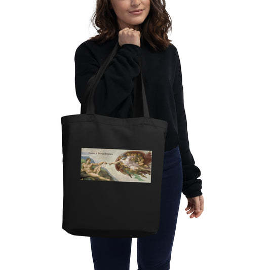 The Creation of Adam by Michelangelo Vintage Canvas Tote Bag with Quote | 100% OCS & GOTS certified Organic Cotton Tote Bag | Eco-Friendly Renaissance Art Carryall