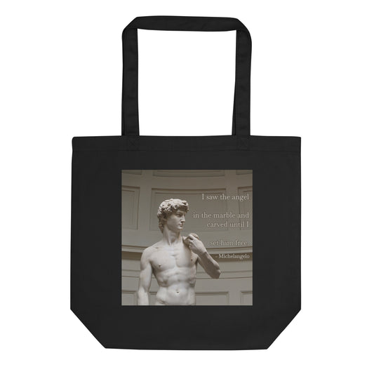 David Statue by Michelangelo Vintage Canvas Tote Bag with Quote | 100% OCS & GOTS certified Organic Cotton Tote Bag | Eco-Friendly Renaissance Art Carryall