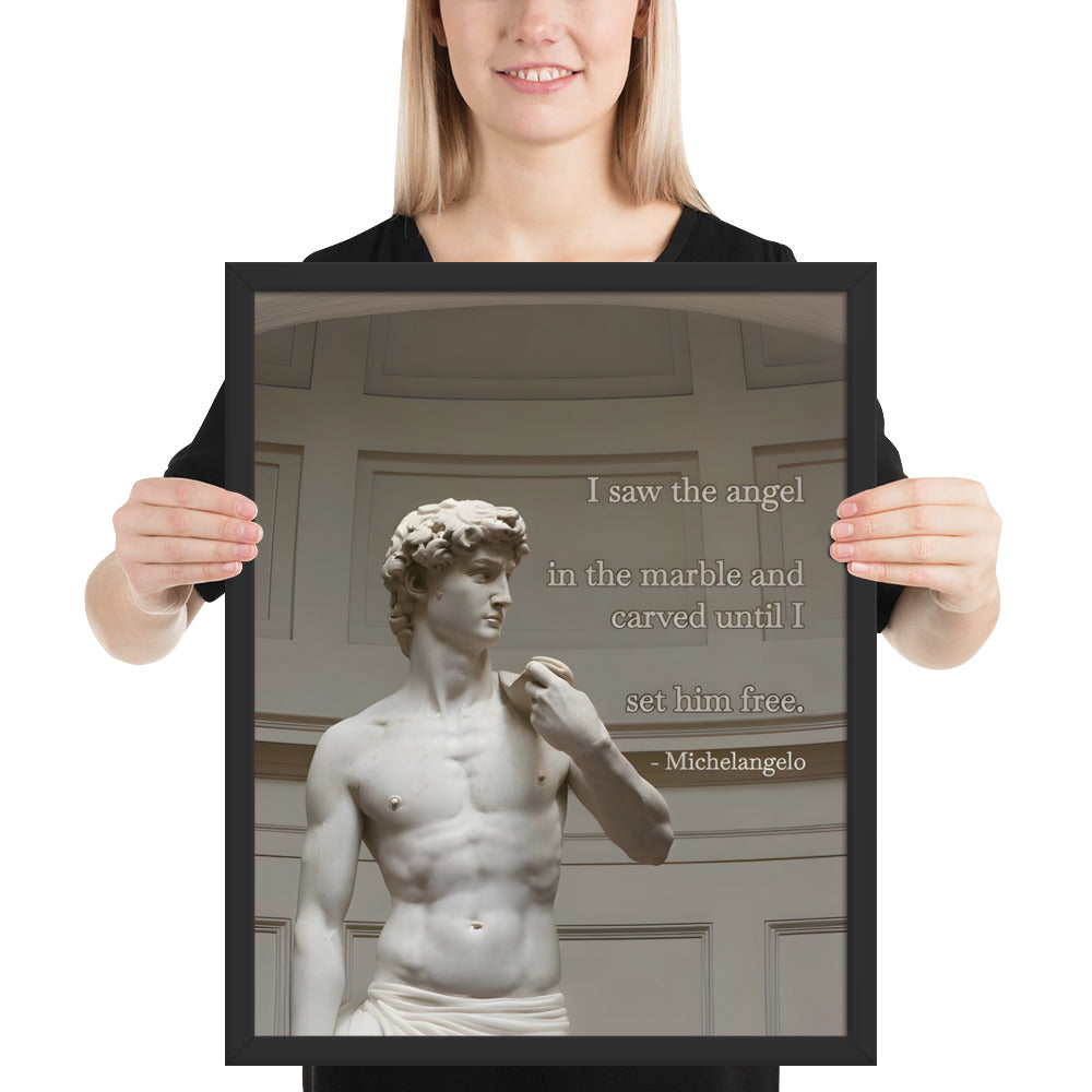 David Statue by Michelangelo Poster Print with Quote | Classic Wall Art Decor | Famous Reproduction Poster | Available in Various Sizes  | Renaissance & Art Masterpiece Artwork